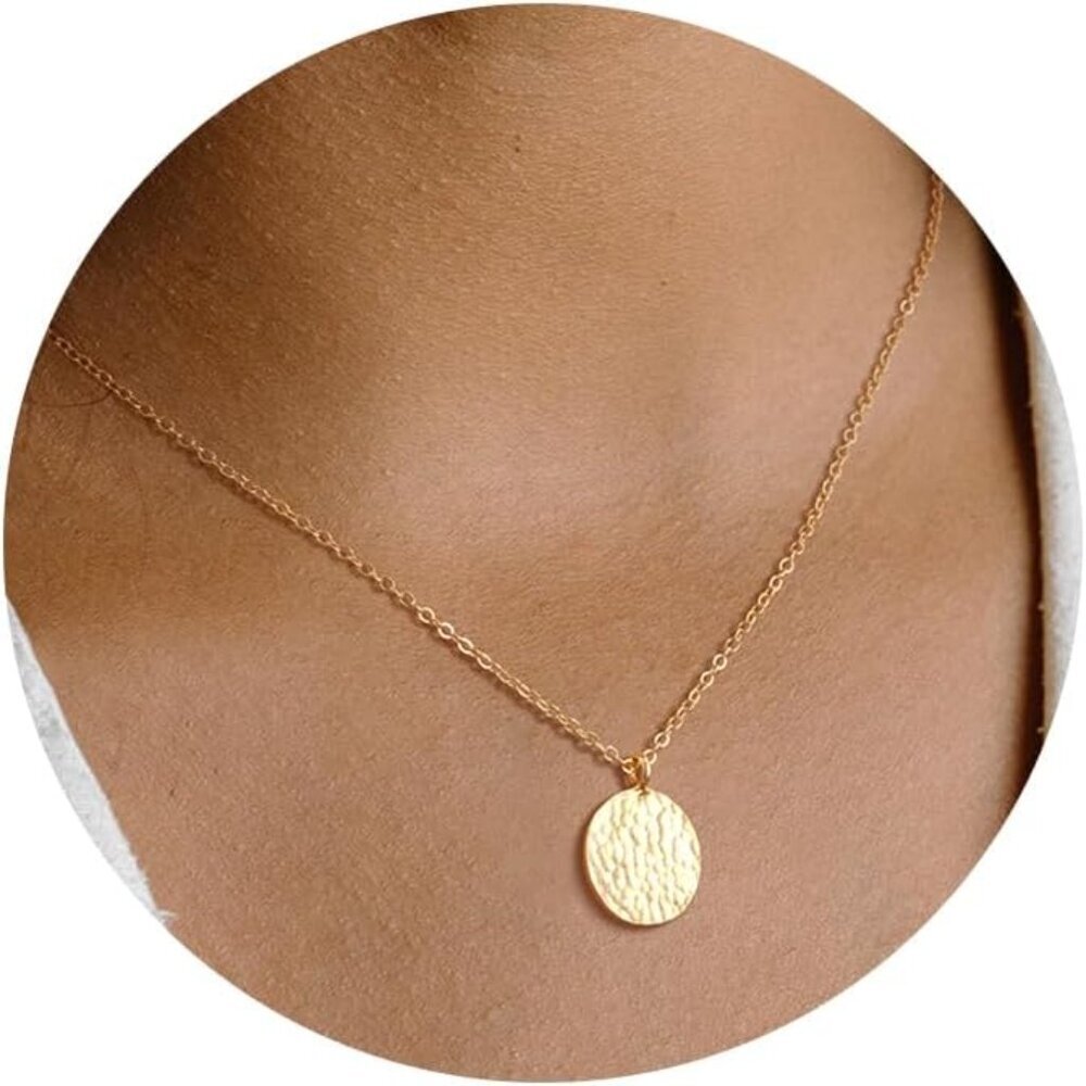 Gold Necklace for Women 14K Gold Plated Circle Cubic Zirconia Pendant Necklace D